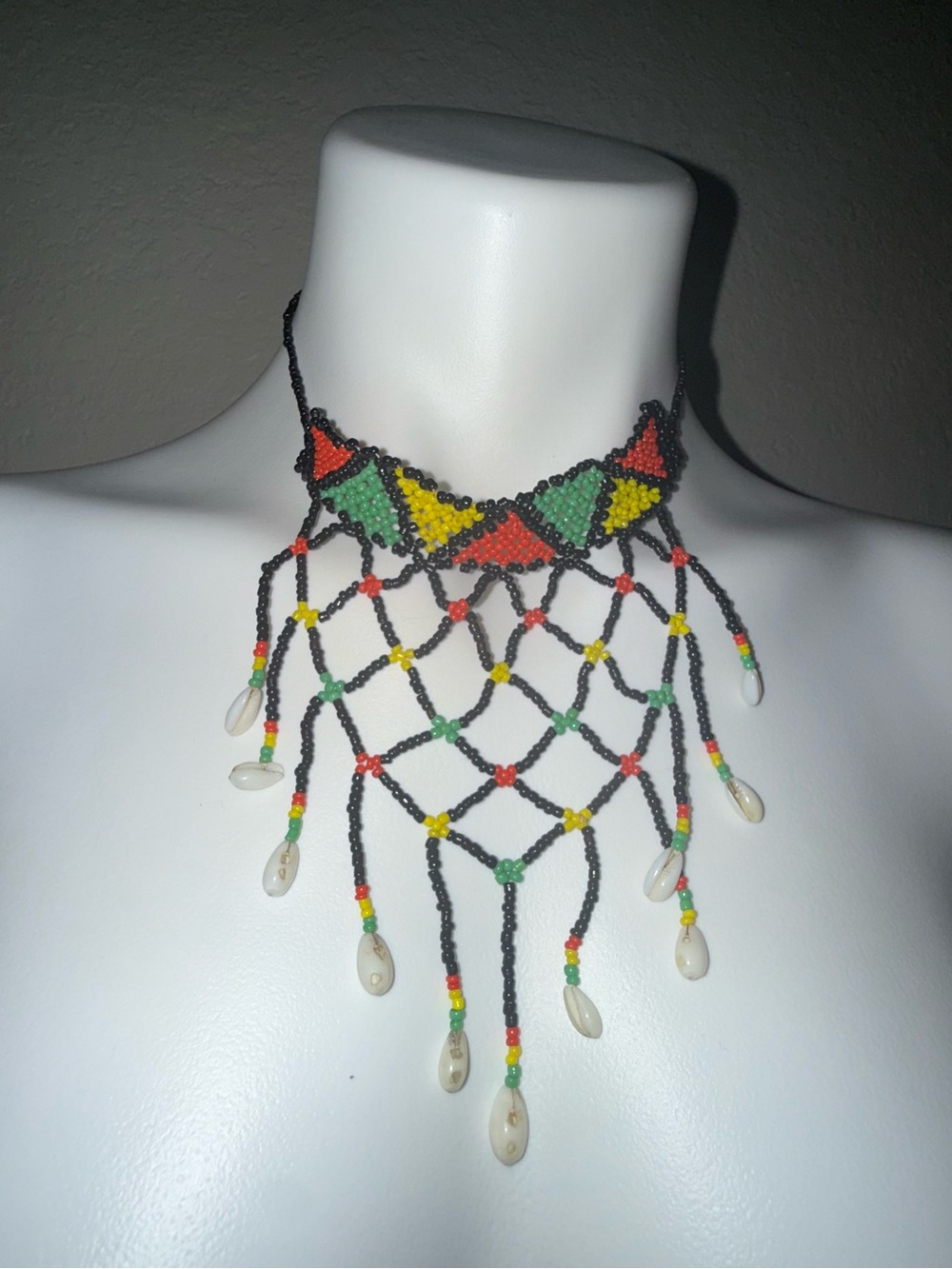 Bohemian Beaded Fringe Choker Necklace in Black, Red, Yellow & Green